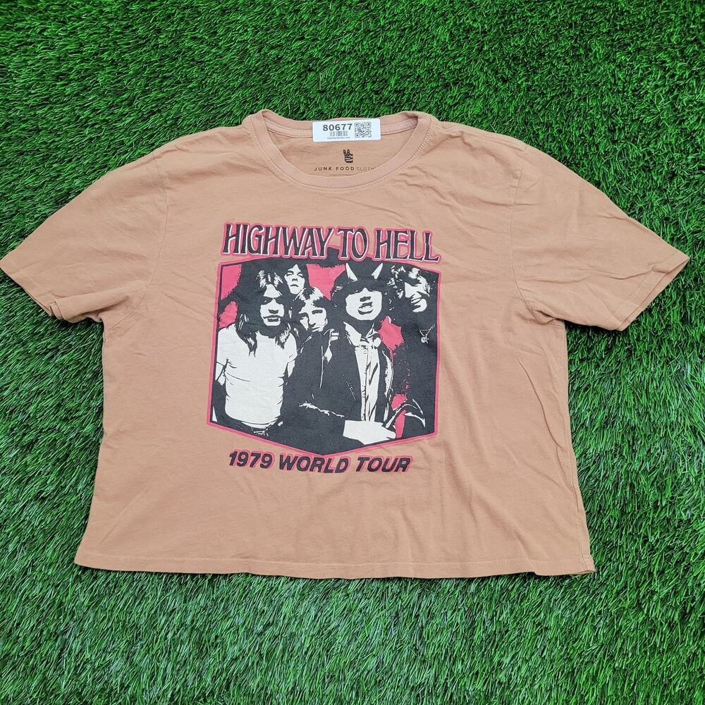ACDC Crop-Top Shirt Women Medium 19x18 Highway-to-Hell Brown